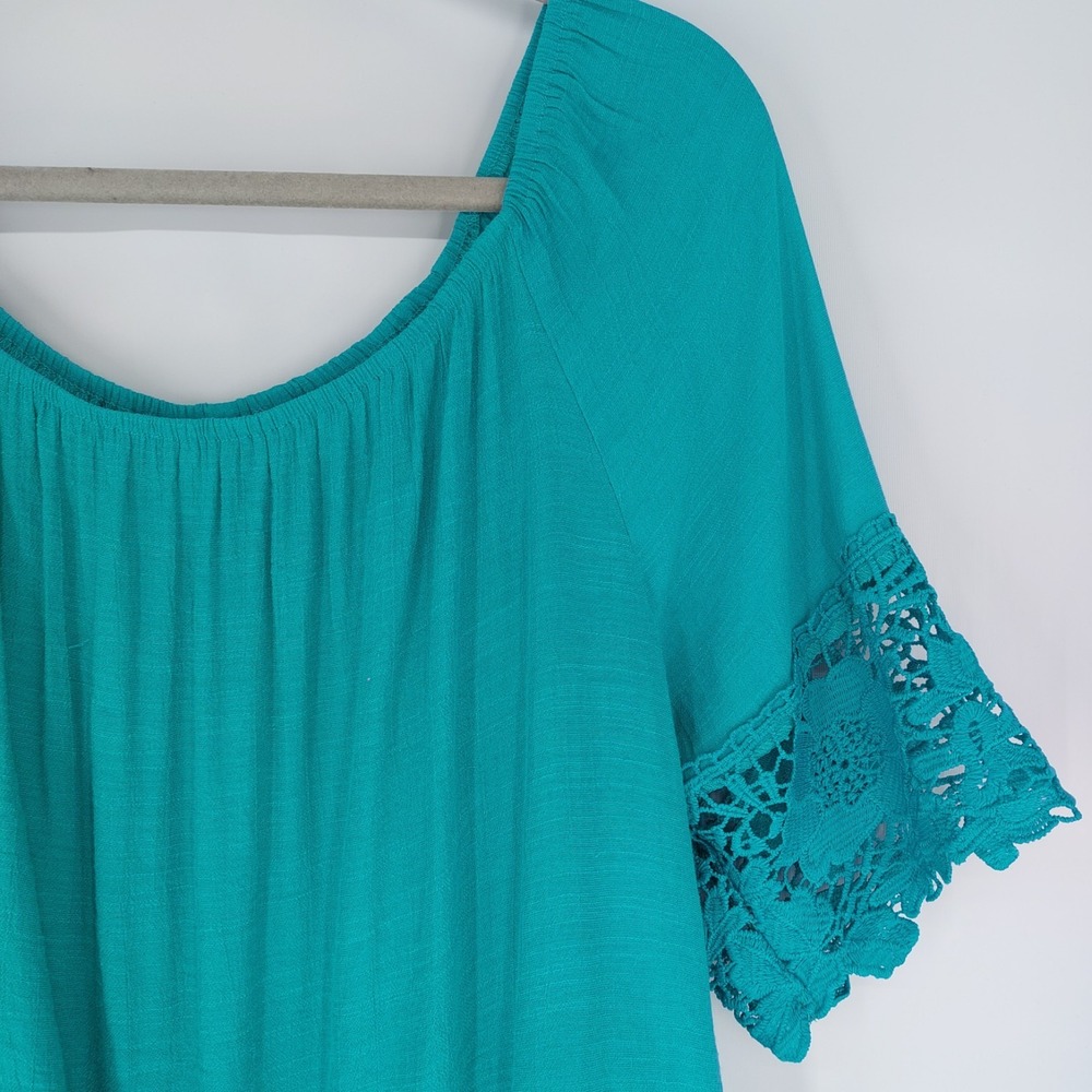 Cato Round Stretch Neck Teal Lace Blouse 3/4 Sleeves Womens Size XL Top‎ - Picture 3 of 6